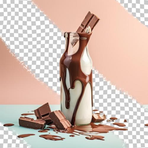 Chocolate Milk Cream In A Bottle With Torn Paper On A Transparent Background