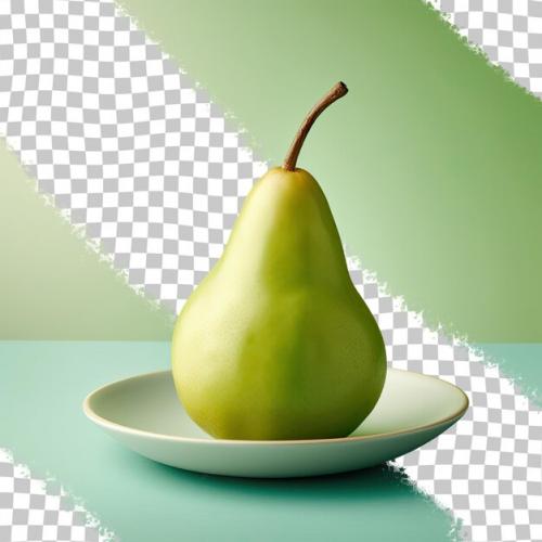 Closeup Of A Tasty Green Pear On A Plate Transparent Background