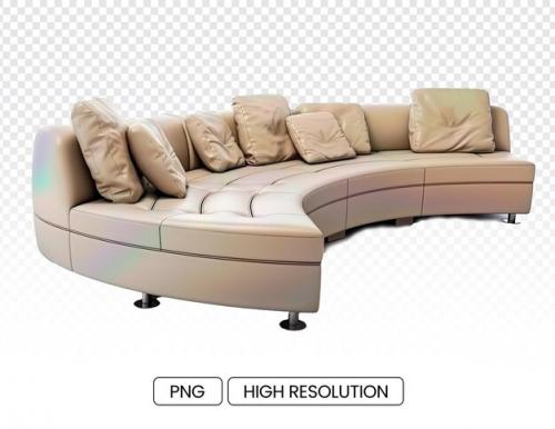 Beige Leather Ushaped Sectional Sofa With Oversized Cushions Isolated On Transparent Background