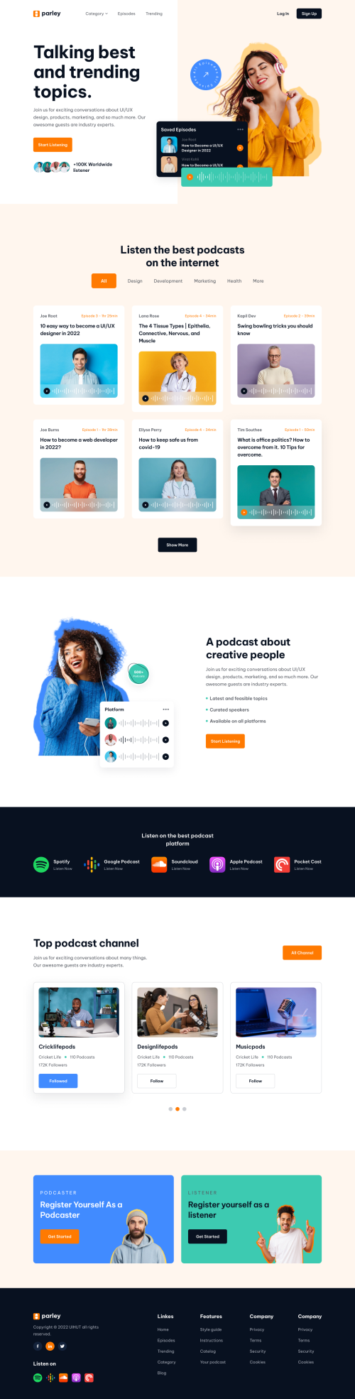 UIHut - Podcast Landing Page - Parley - 20676