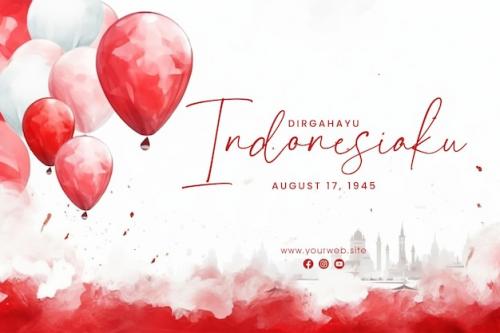Banner Design And Social Media Post Of Happy Indonesia Independence Day In Watercolor Style
