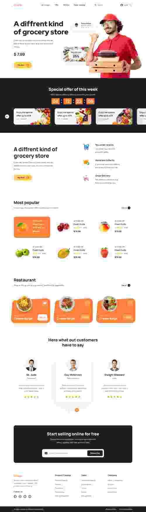UIHut - Online Grocery Store Website Template - Orange - 12127