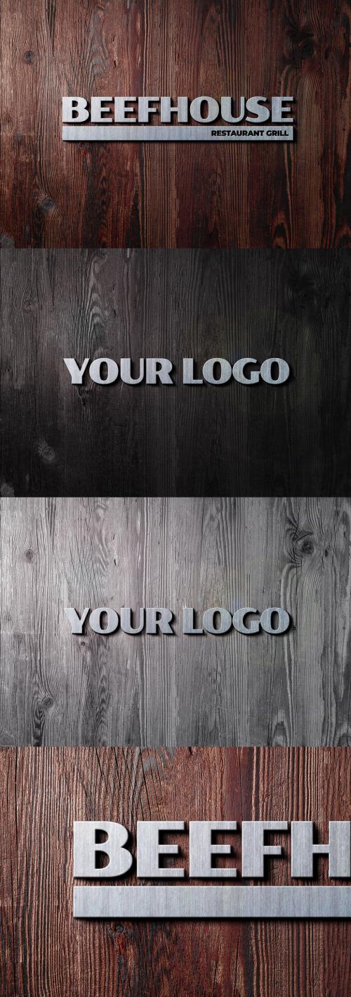 Adobe Stock - Metal Sign on Rustic Wood Background Effect Mockup - 331499632