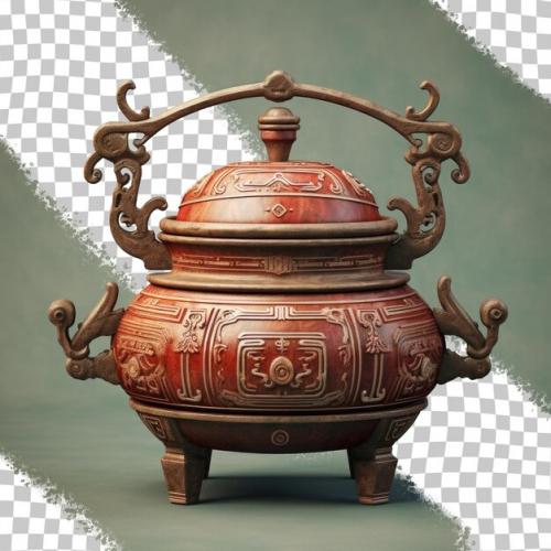 Traditional Chinese Cooking Vessel Ding Isolated On A Transparent Background