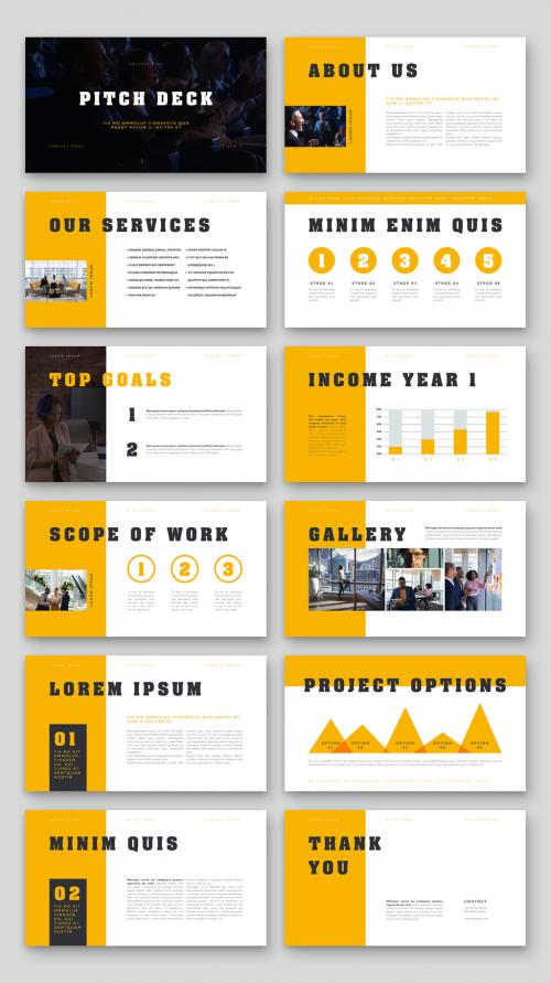 Adobe Stock - Yellow and White Pitch Deck Layout - 331540618