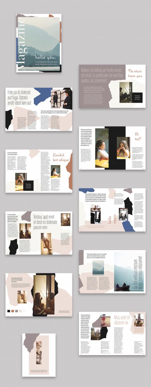 Adobe Stock - Magazine Layout with Neutral Tone Abstract Elements - 331541521