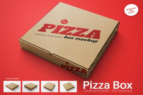 Deeezy - Pizza Box Mockup - Cardboard/Kraft - Perspective View Version