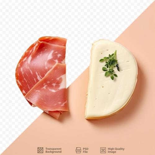 Italian Tradition Soft Cheese With And Without Ham Cooked In A Pan Isolated On Transparent Background Overhead View Copy Space