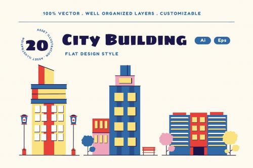 Cream Flat Design City Building Illustration