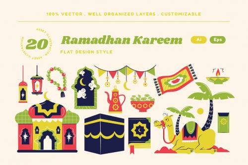 Flat Design Ramadhan Kareem Asset Illustration