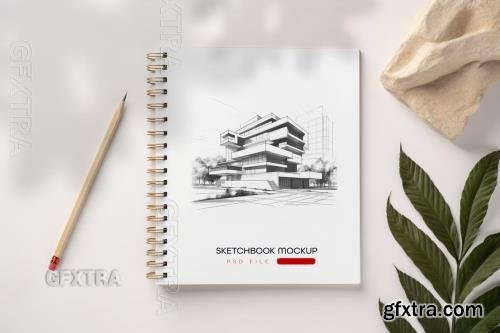 Sketchbook Mockup with Natural Elements and Shadow EBBEHCA