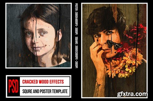 Square & Poster - Cracked Wood Effects KKQYSF7