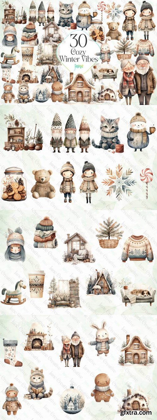 Cozy Winter Vibes - 30 PNG Cliparts Pack