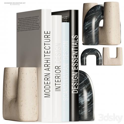Issac Nesting Travertine and Marble Bookends Decoration