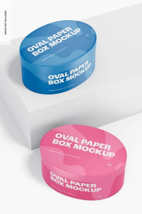 Oval Paper Boxes With Lid Mockup, High Angle View
