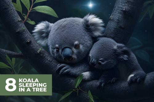 Deeezy - 8 Baby Koala Sleeping in Tree Stock Images