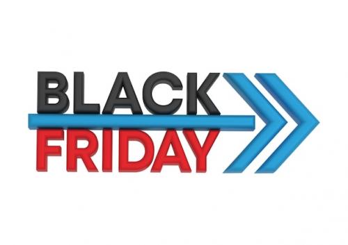 Black Friday With Arrow Signage Logo Design 3d Render Illustration Isolated On White Background