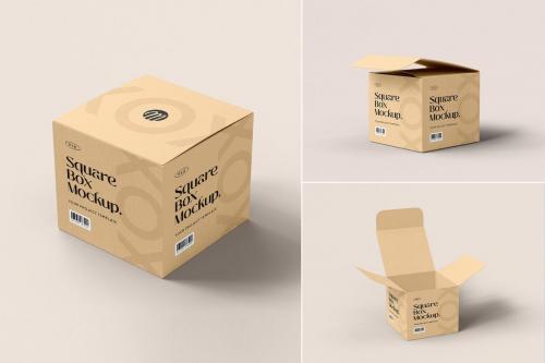 Square Box Packaging Mockup Set
