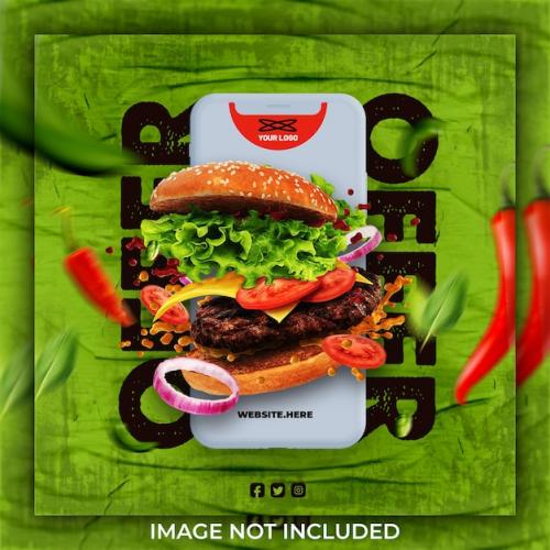 Super Delicious Hamburger And Food Menu Instagram Post Template
