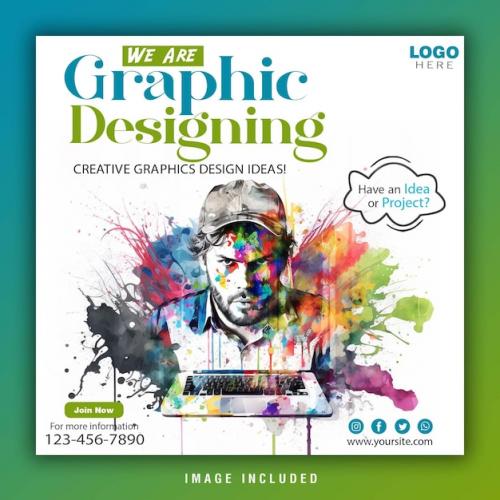 Water Color Photo And Graphics Designing Agency Social Media Post Template
