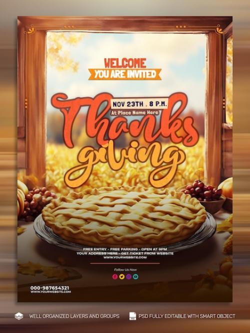 Psd Template Flyer Thanksgiving And The Harvest Feast Social Media Post