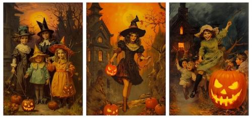 Halloween Vintage Postcards Junk Journal Victorian Halloween Witch Pumpkins Autumn Haunting