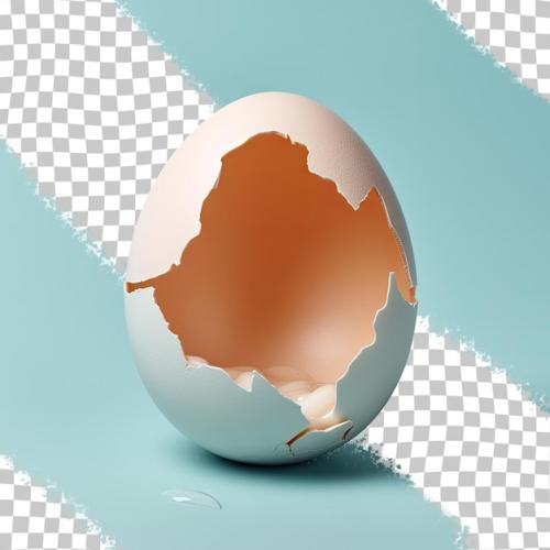 An Egg With A Cracked Egg On A Blue Background.