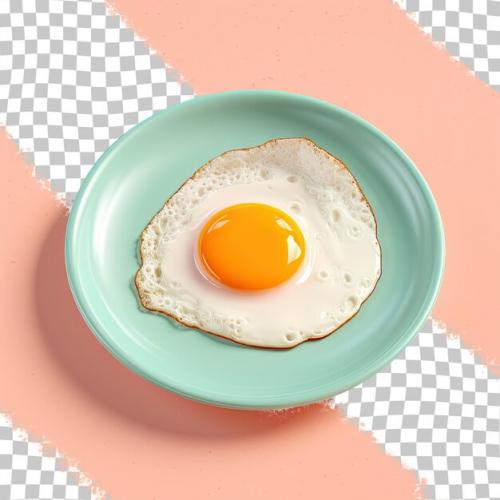 A Fried Egg Is On A Green Plate With A Pink Background.