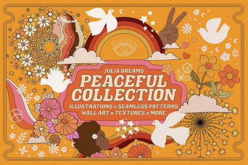 Peaceful 70s Hippie Illustrations Boho Collection