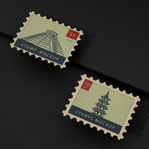 Top View On Stamps Mockup Design
