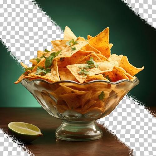 Nachos Chips In A Glass Bowl On A Transparent Background