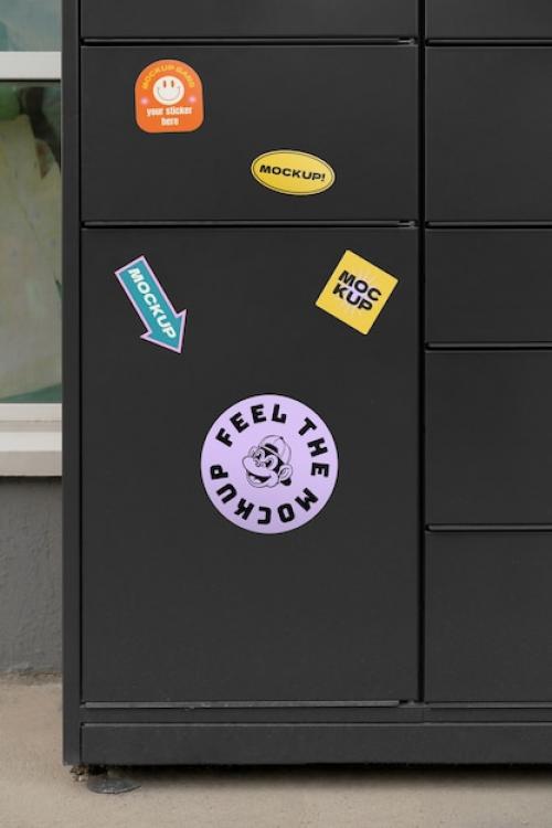 Collection Of Mock-up Stickers On Metallic Locker