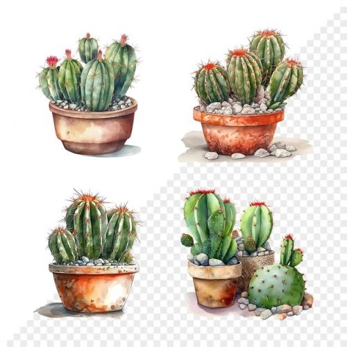 Set Of Cactus Watercolor Clipart
