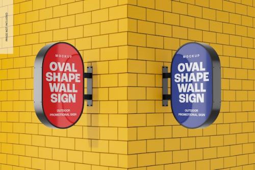Oval Shape Wall Signs Mockup
