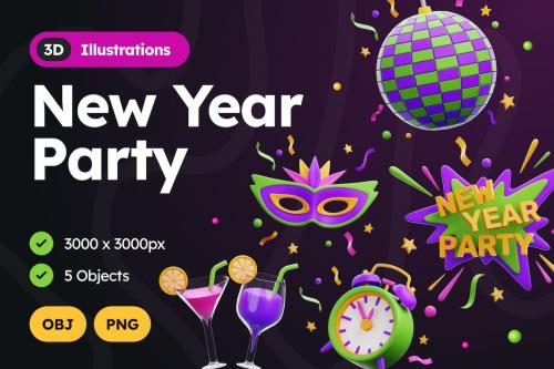 3D New Year Party Illustration