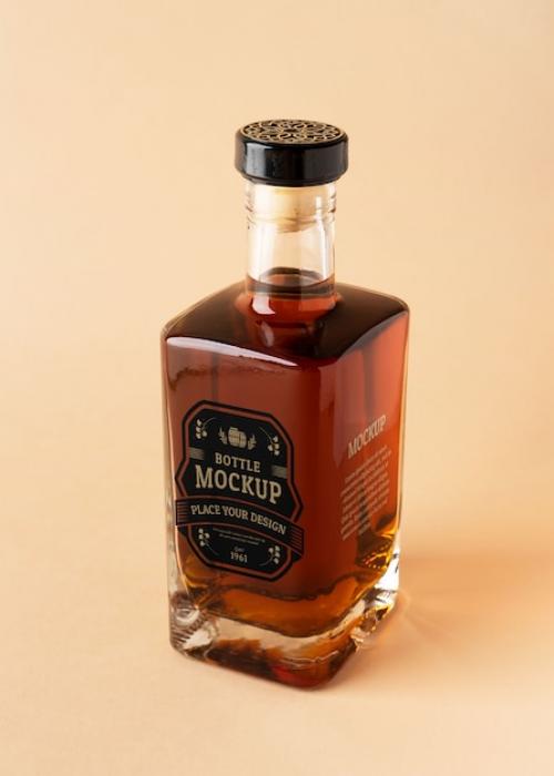 Glass Bottle Mockup With Alcohol Inside