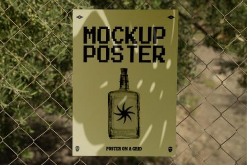 Poster Mockup On A Grid Fence