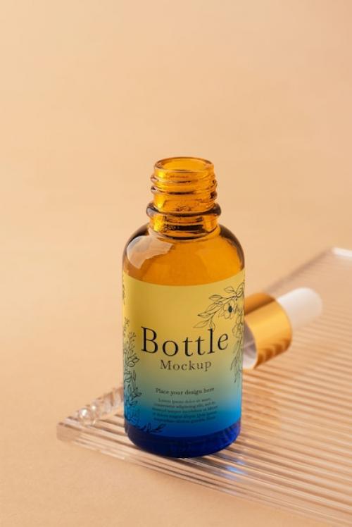 Glass Bottle Mockup With Liquid Inside