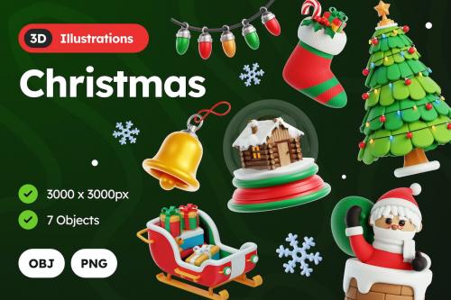 3D Christmas Objects Illustration