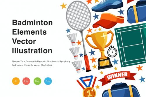 Badminton Elements Vector Illustration