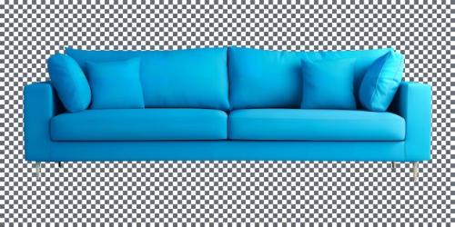 Luxury Modern Blue Sofa With Pillows Isolated On A Transparent Background