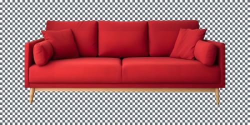 Luxury Modern Red Sofa With Pillows Isolated On A Transparent Background
