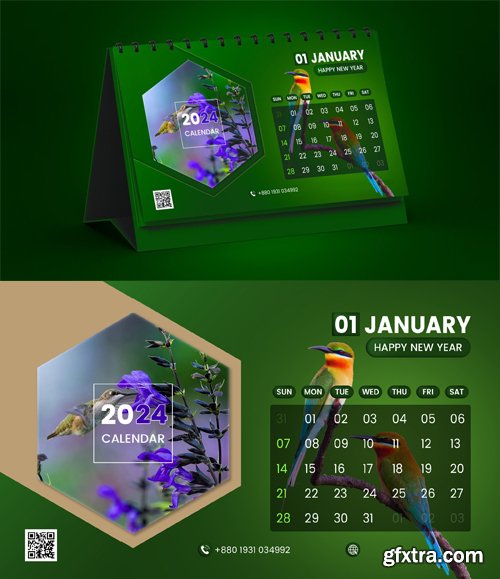 Green Desk Calendar 2024 PSD Template