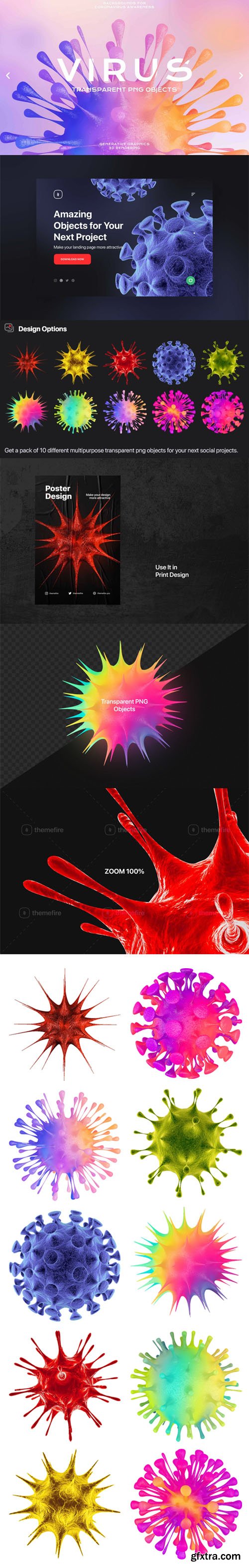 3D Virus Illustrations - Transparent PNG Objects