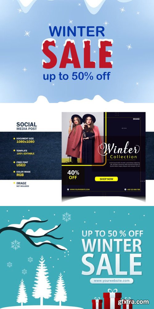 Winter Sale - Social Media Post & Backgrounds - Vector Design Templates
