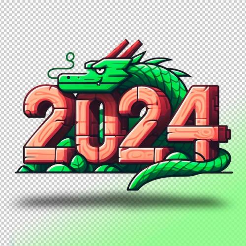Psd Symbol Of Year 2024 Green Wooden Dragon On A Transparent Background