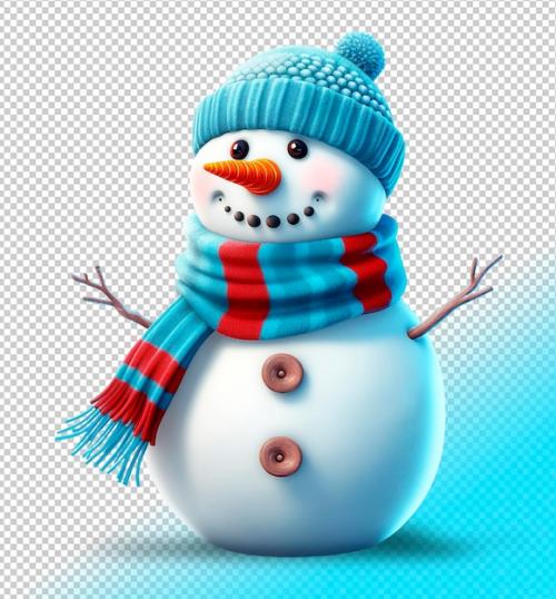 Psd Cute Snowman In A Blue Scarf On A Transparent Background