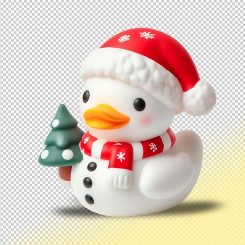 Psd White Rubber Duck Snowman With A Santa Hat On A Transparent Background