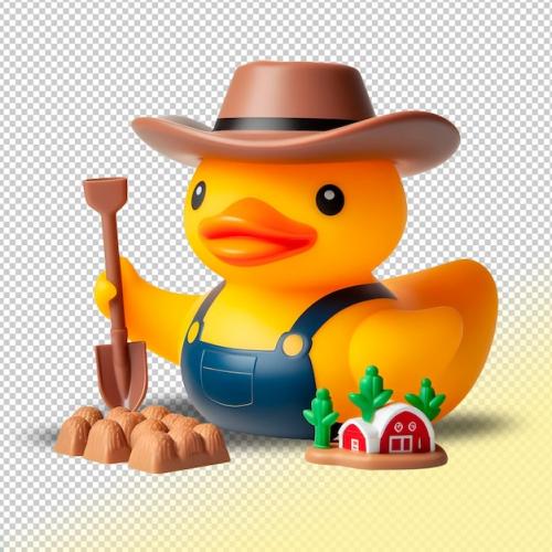 Psd Yellow Rubber Duck Farmer On A Transparent Background
