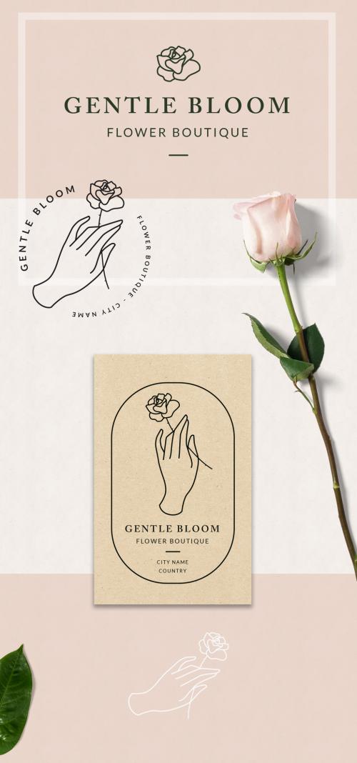 Adobe Stock - Delicate Hand and Flower Logo Set - 332696373
